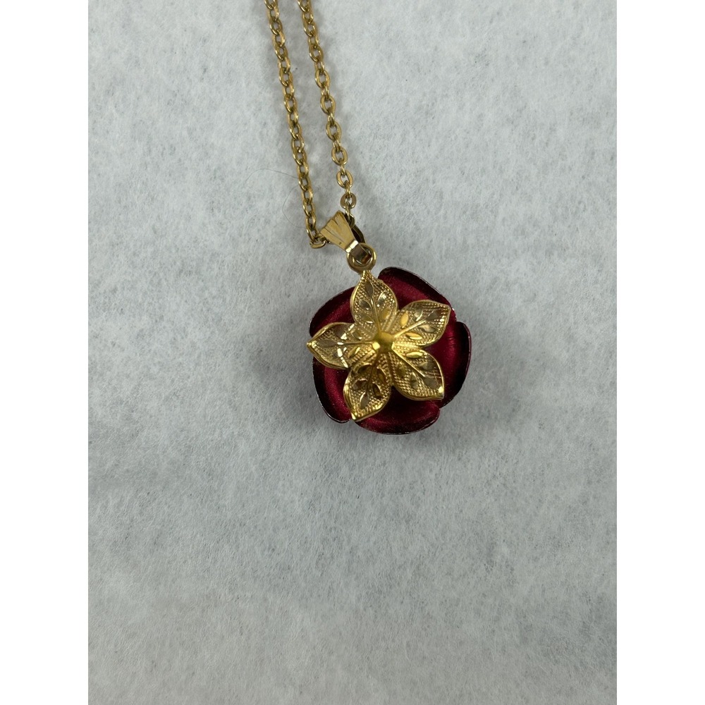 Enamel Rose Pendant Necklace with a 14K GF AMCO chain - Picture 9 of 9